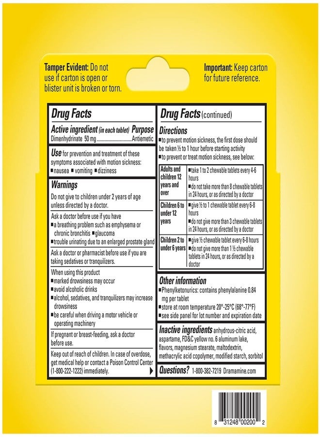 Dramamine Chewable Formula Motion Sickness Relief, 8 Orange Flavored Tablets Each (Value Pack of 4) - Image 2